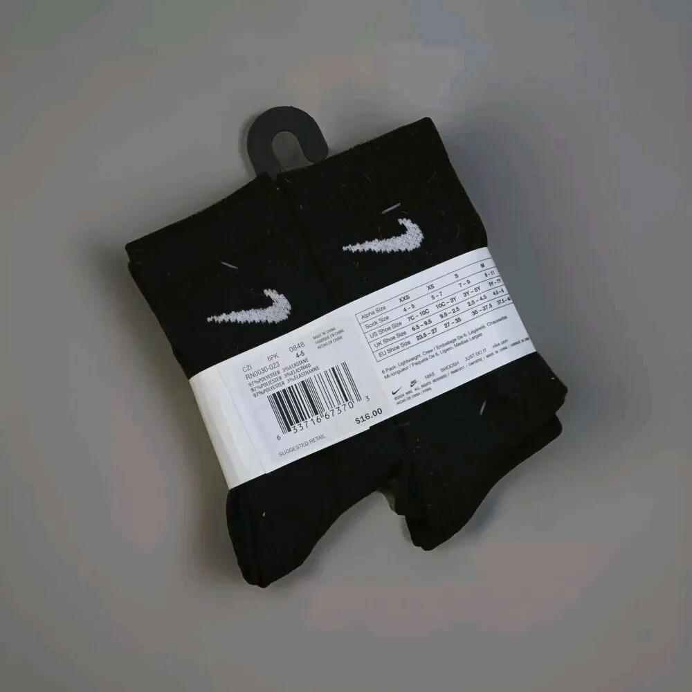 Nike Kids Cushioned Ankle Socks Size 7C-10C in‎ Black 6 Pairs